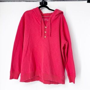 Eddie Bauer Coral Hooded Sweatshirt with Button Detail